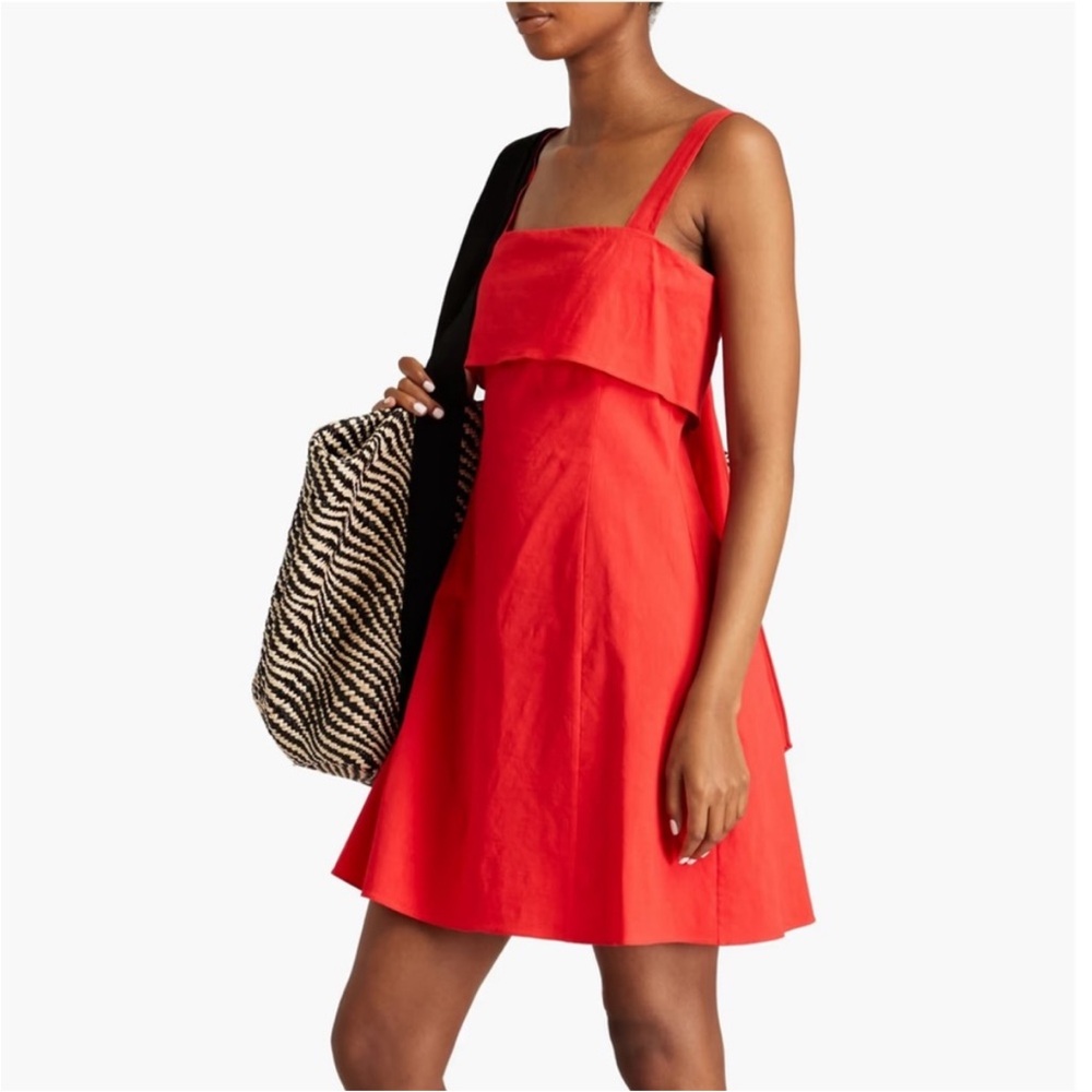Theory Back Drape Linen Blend Red Mini Dress, size 6